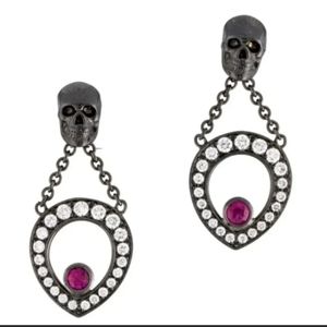 Theo Fennell 18k Gold Skull Ruby & Diamond Earrings-Estate Jewelry 5.4gm